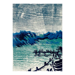 1979 Robert Brunelle the Pier Coastal Woodblock For Sale