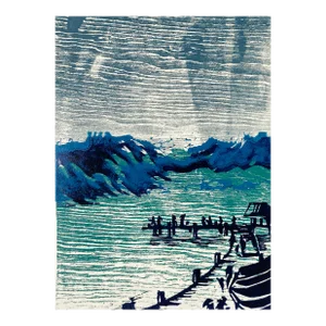 1979 Robert Brunelle the Pier Coastal Woodblock