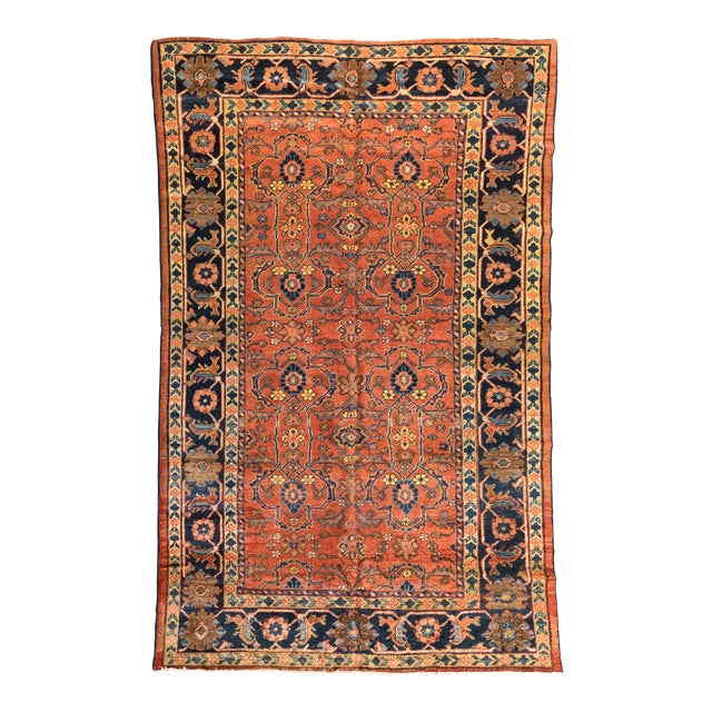 Early 20th Century Persian Rust and Navy Blue Mahal Ziegler Rug For Sale