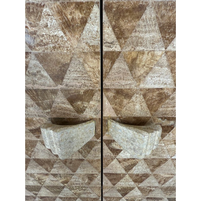 Striking Geometric Tessellated Stone Accent Storage Cabinet From 80’s For Sale - Image 4 of 13