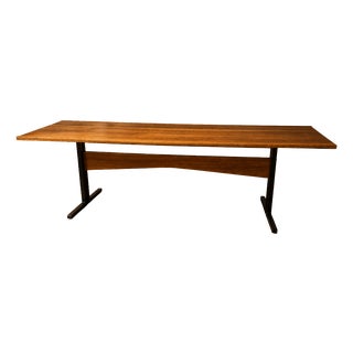 Vintage Rectangular Coffee Table with Wooden Top and Black Metal Base, 1960s For Sale