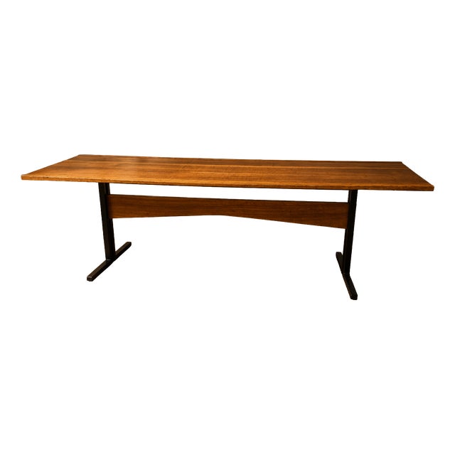 Vintage Rectangular Coffee Table with Wooden Top and Black Metal Base, 1960s For Sale