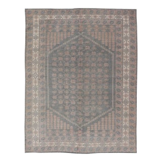 Antique Turkish Oushak Rug in Soft Taupe, Blue-Gray, and Faded Pink For Sale
