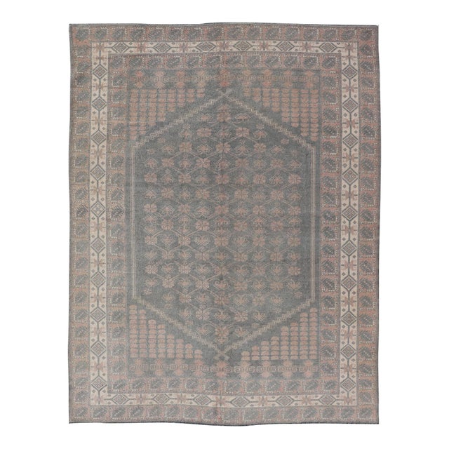 Antique Turkish Oushak Rug in Soft Taupe, Blue-Gray, and Faded Pink For Sale