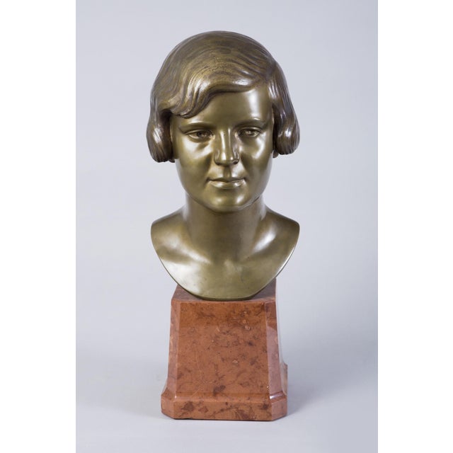 Art Deco Bronze and Marble Bust, Germany, 1920s For Sale - Image 6 of 6