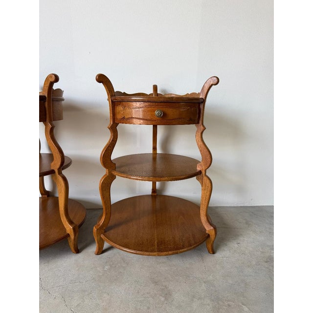 Hollywood Regency Grosfeld House Walnut Three-Tier End Tables – Pair For Sale - Image 4 of 16