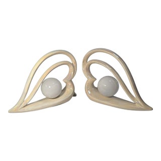 Late 20th Century Pearlescent Art Deco Heart Lamps - a Pair For Sale