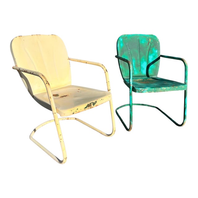 Vintage Metal Mid Century Rustic Chairs - Set of 2 For Sale