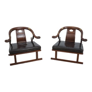 One Baker Chinese Design Modern Form Leather Seat Chair For Sale