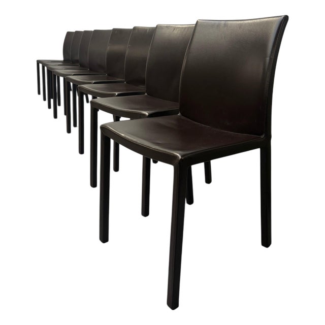Leather Brown Dining Chairs, Set of 8 For Sale