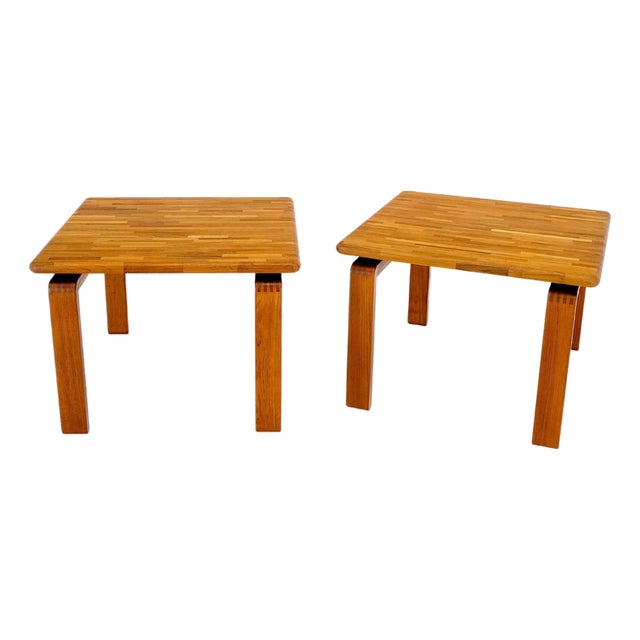 Pair of Solid Teak Danish Mid-Century Modern Square Side End Coffee Tables Mint For Sale