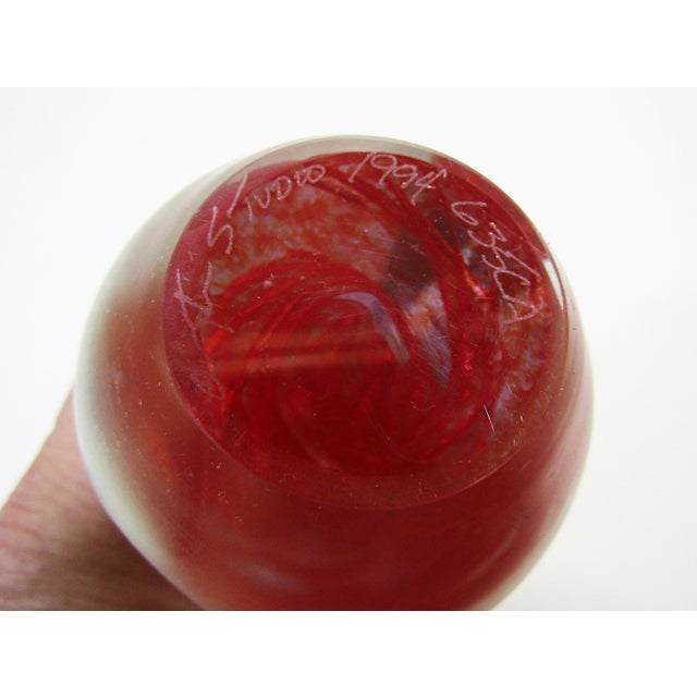 Orient & Flume Red Studio Art Glass Teardrop Sculpture – Signed 1994, Ruby Inclusion For Sale - Image 10 of 10