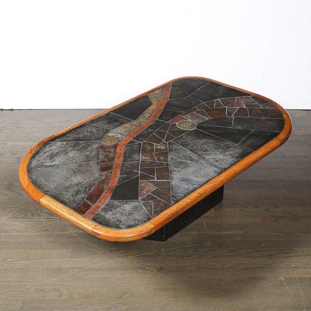 Mid-Century Tessellated Slate & Bronze Inlay Cocktail Table by v Ramburrem For Sale - Image 11 of 18