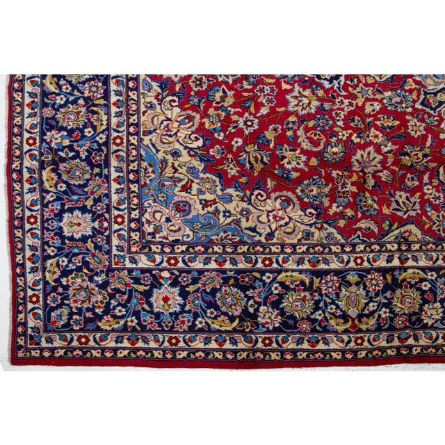 Vintage Handmade Kashan Red Wool Rug With Medallion Motif - 9'9'' x 14'3''. For Sale - Image 10 of 10