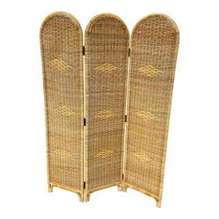 Vintage Mid 20th Century Rattan Wicker Screen For Sale