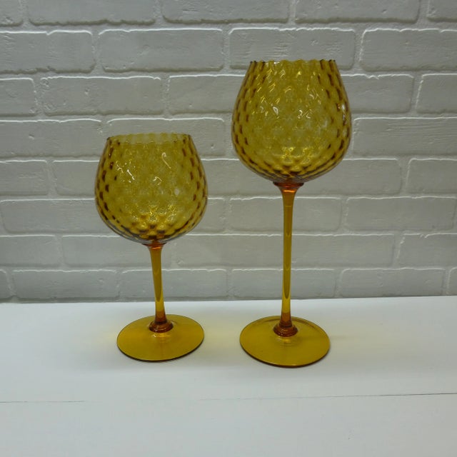 1960s Pair Vintage 1960s Amber Blown Glass Ball Vases Candle Holders For Sale - Image 5 of 8