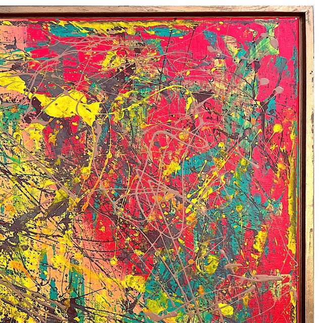 Mid-Century Modern Vibrant Modern Abstract Drip Painting - Framed - Signed For Sale - Image 3 of 11