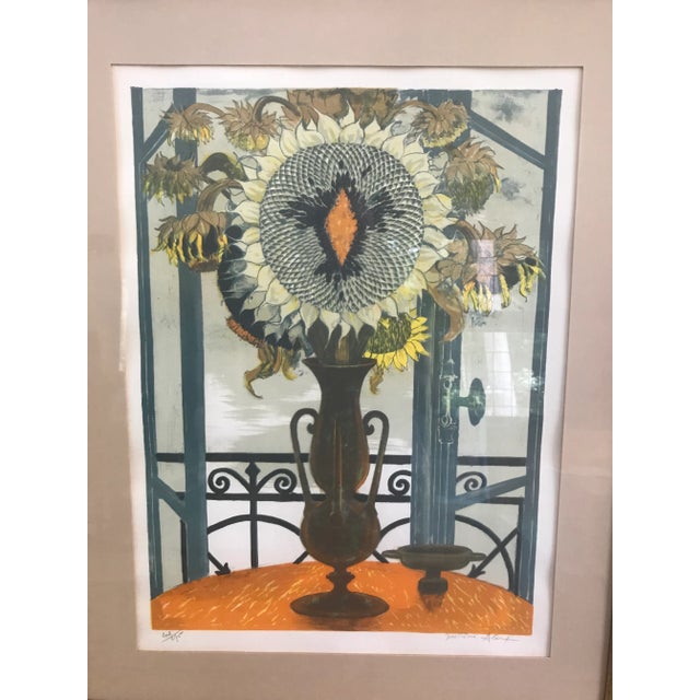 The School of Paris 1960s Vintage Jean Pierre Alaux Limited Edition Sunflower Lithograph Print For Sale - Image 3 of 7