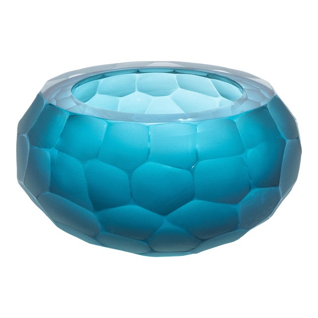 Hand-Blown Modern Murano Bowl in Aquamarine Medium For Sale