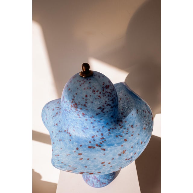 Blue Pâte De Verre Mushroom Table Lamp in Blue-Speckled Glass, France, 1980s For Sale - Image 8 of 9