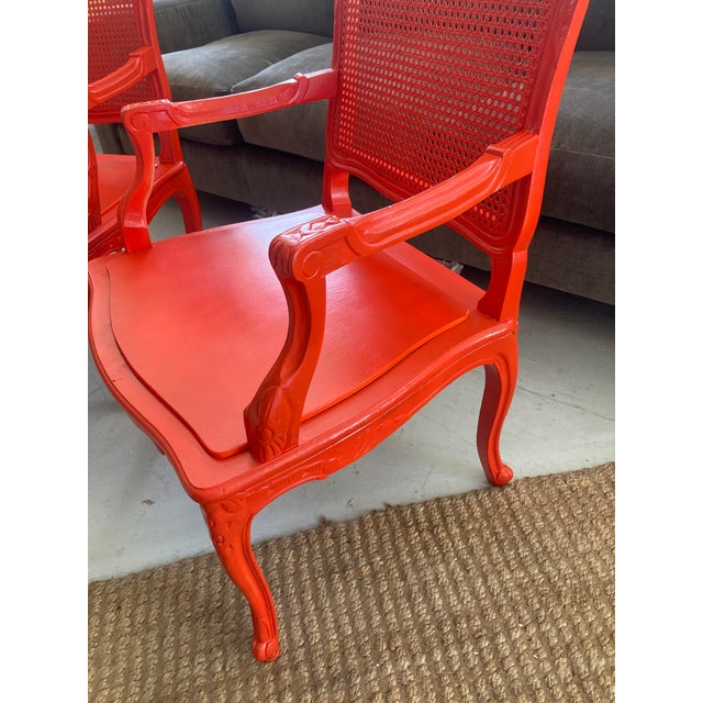 18th Century Louis XV Fauteuils in Hollywood Regency Coral- A Pair For Sale In Los Angeles - Image 6 of 14