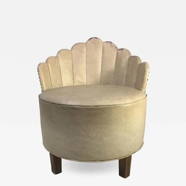 Art Deco Modernist Peacock Back Upholstered Barrel Chair by Gilbert Rohde For Sale - Image 9 of 9