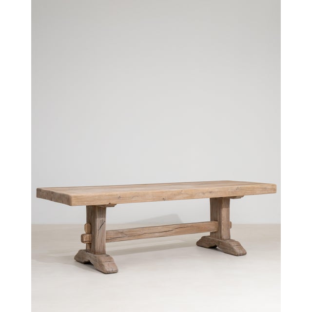 Sand Oak Trestle Dining Table France 1970s For Sale - Image 8 of 12