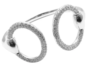 Hermes Nausicaa White Gold Diamond Horsebit Cuff Bangle