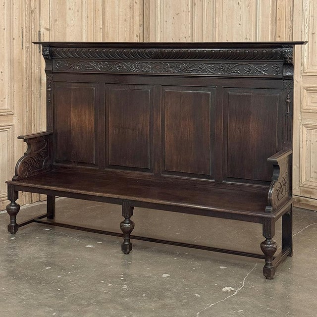 19th Century English Renaissance Revival Oak Hall Bench For Sale - Image 4 of 17