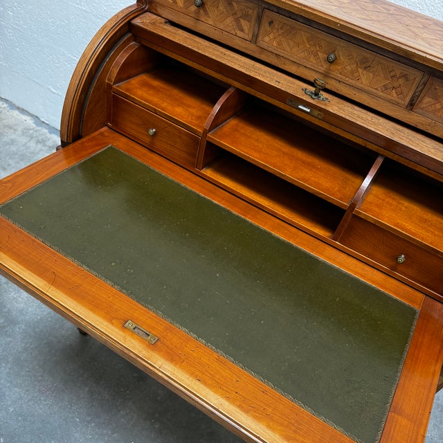 Louis XVI Style Marquetry Cylinder Secretaire with Frieze and Trellis Decoration, 1920s For Sale - Image 17 of 18