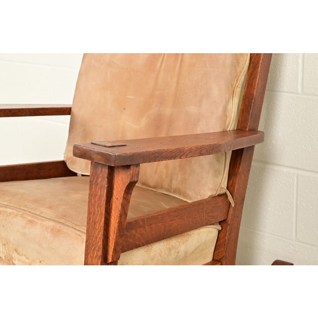 Brown Stickley Brothers Style Antique Mission Oak Arts & Crafts Rocking Chair, Circa 1910 For Sale - Image 8 of 12