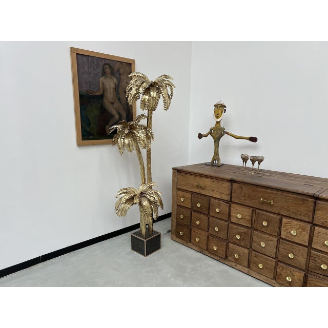 Large Brass Palm Tree Floor Lamp with 3 Trunks, 2010s For Sale - Image 11 of 18