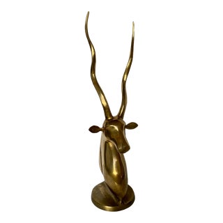 Mid-Century Hollywood Regency Brass Antelope Sculpture Bust For Sale