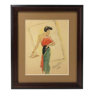 1943 Fashion Design Series Watercolor Painting, Gloria Hicks (American, 1916-) - #Sw-6w For Sale