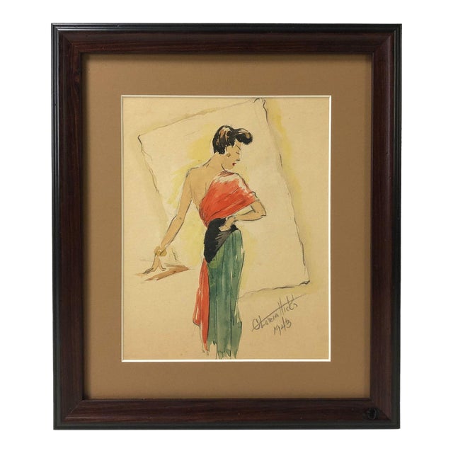 1943 Fashion Design Series Watercolor Painting, Gloria Hicks (American, 1916-) - #Sw-6w For Sale