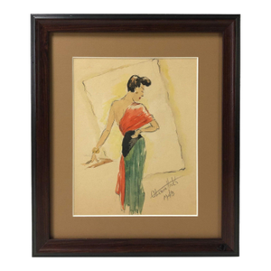 1943 Fashion Design Series Watercolor Painting, Gloria Hicks (American, 1916-) - #Sw-6w