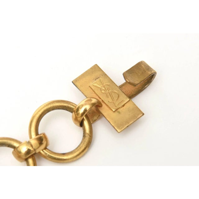 Metal Vintage Yves Saint Laurent Long Brass Link Chain Necklace 1970's For Sale - Image 7 of 9