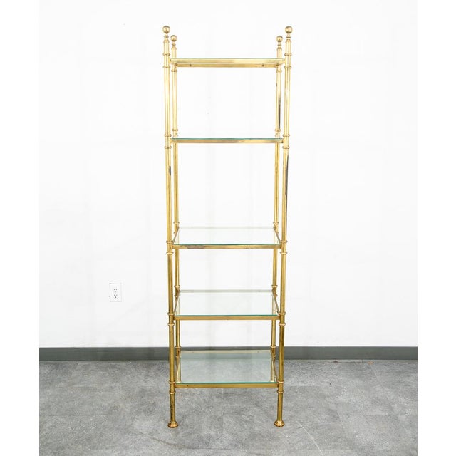 Mid Century Modern Display Cabinet Etagere Compact Brass Glass Shelving Unit For Sale - Image 4 of 12
