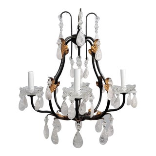 21st Century Iron Chandelier With Antique Gold Leaf Accents Adorned With Quartz Crystals by Mario Lighting Inc For Sale