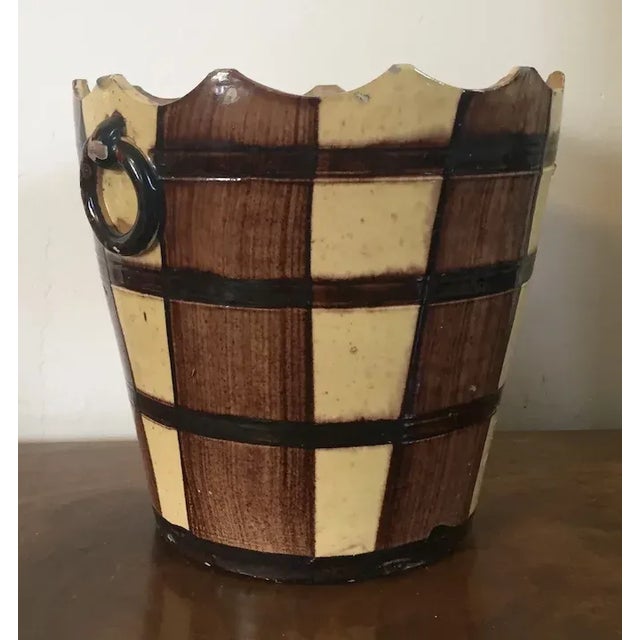 Antique 19th Century French Faux Bois Barrel Form Jardiniere with Ring Handles For Sale - Image 10 of 13