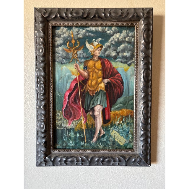 Grand Tour Style Italian Oil on Wood Painting of Mercury Later Figurative Frame For Sale In Palm Springs - Image 6 of 12