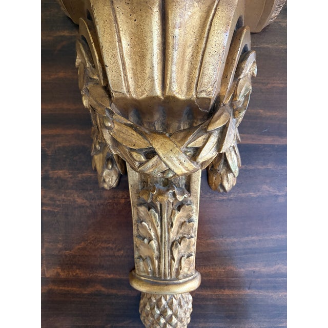 Borghese Large Italian Neoclassical Gilt Foliate Wall Sconce Shelves by Borghese, Pair For Sale - Image 4 of 13