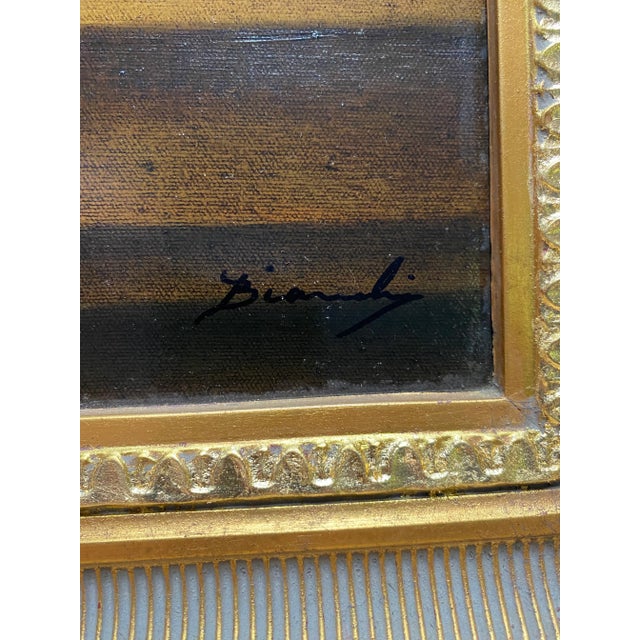 Wood Vintage Signed Original Italian Oil on Canvas Still Life Painting in Gilt Frame For Sale - Image 7 of 9