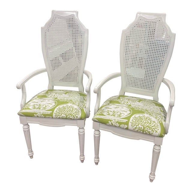 Pair of Vintage Cane Back Armchairs in Gloss White For Sale