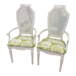 Pair of Vintage Cane Back Armchairs in Gloss White