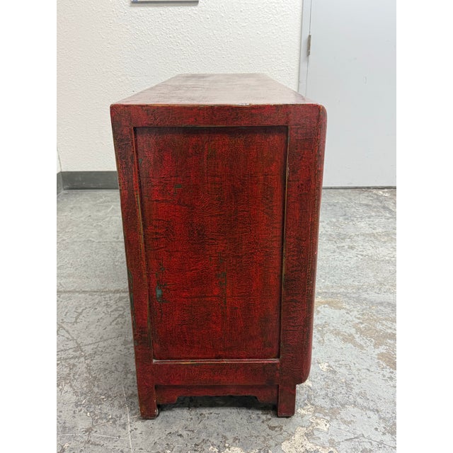 Asian Red Distressed Lacquered Sideboard, Vintage For Sale In San Francisco - Image 6 of 12
