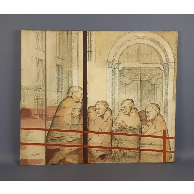 A compositionally striking painting created by artist silvano briccola in the second half of the 20th century (the label...