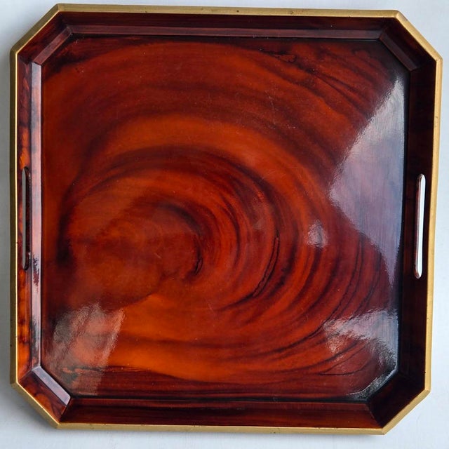 Vintage Otagiri Faux Tortoise Shell Japanese Lacquer Tray For Sale - Image 9 of 10