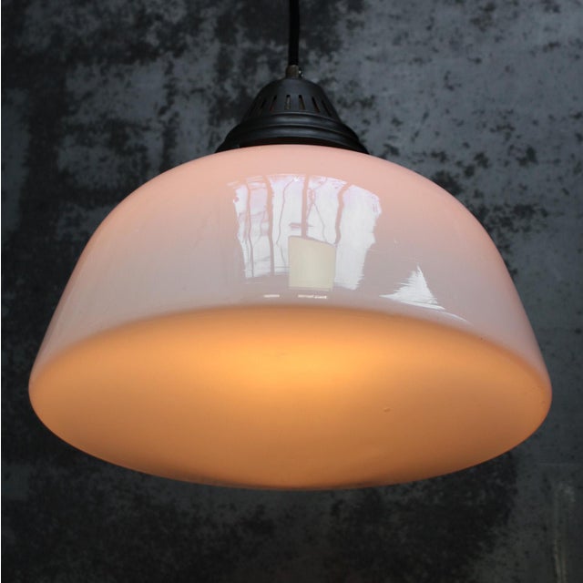 1920s Art Deco White Opaline Glass Pendant Light, 1920s For Sale - Image 5 of 8