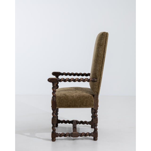 19th Century Louis XIII Style Wooden Throne Chair with Upholstery Mustard For Sale - Image 10 of 15